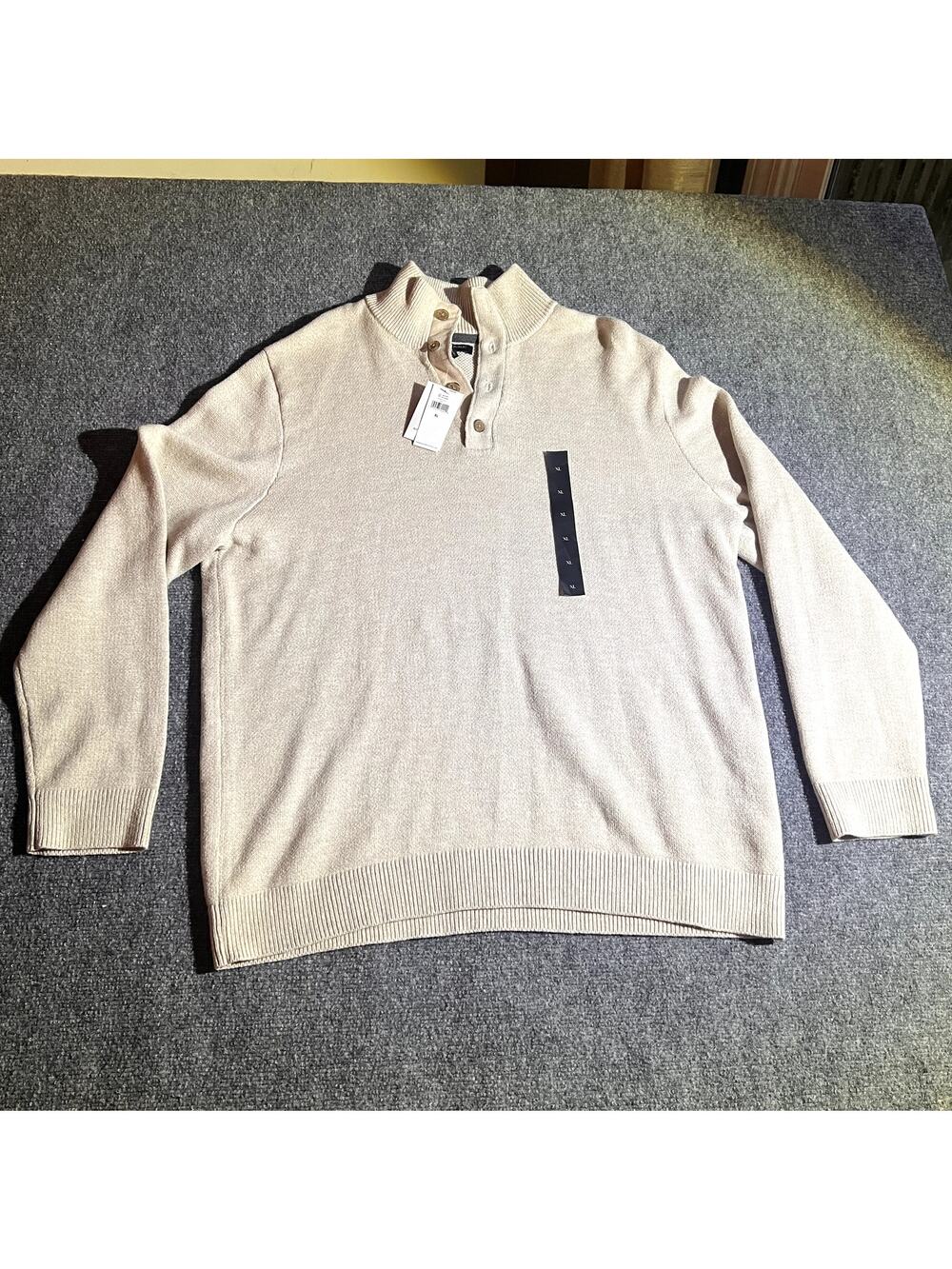 Banana Republic Cream Quarter Button Mock Neck Sweater XL NWT